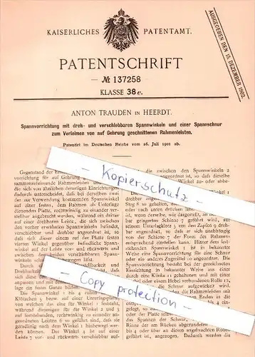 Original Patent   - Anton Trauden in Heerdt , 1901 , Spannvorrichtung mit Spannwinkeln !!!