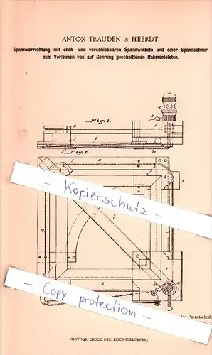 Original Patent   - Anton Trauden in Heerdt , 1901 , Spannvorrichtung mit Spannwinkeln !!!