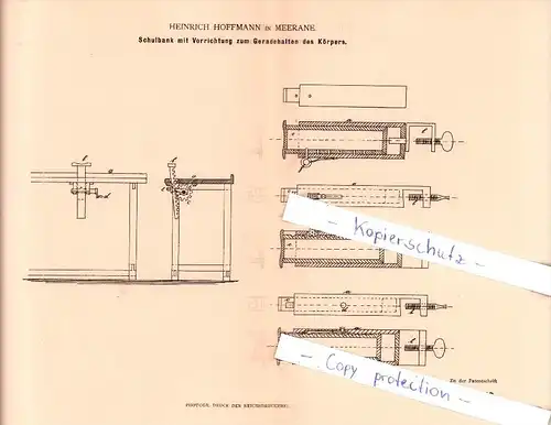 Original Patent   - H. Hoffmann in Meerane , 1882 , Schulbank  zum Geradehalten des Körpers , Schule !!!