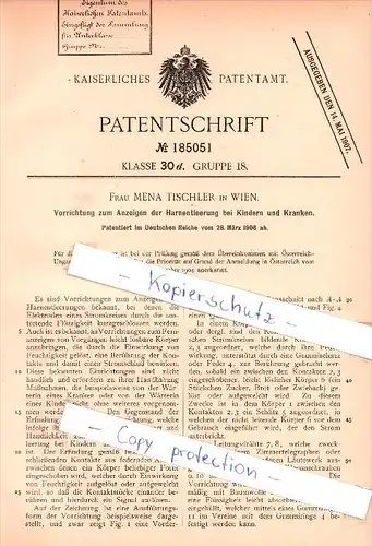 Original Patent   - Frau Mena Tischler in Wien , 1906 , Anzeigen der Harnentleerung  !!!