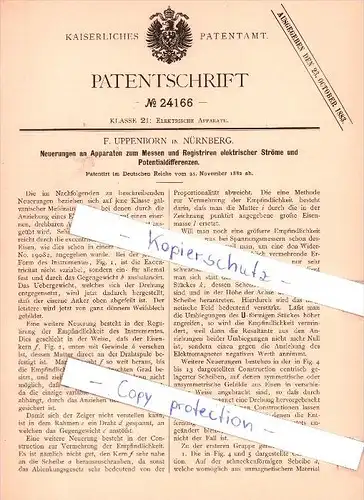 Original Patent   - F. Uppenborn in Nürnberg , 1882 , Messen und Registriren elektrischer Ströme !!!