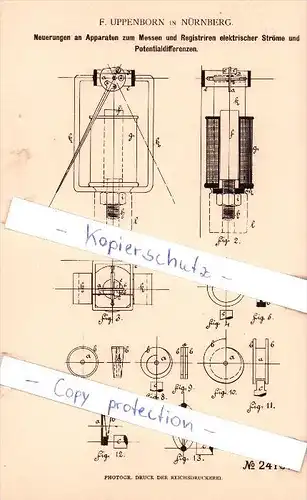 Original Patent   - F. Uppenborn in Nürnberg , 1882 , Messen und Registriren elektrischer Ströme !!!