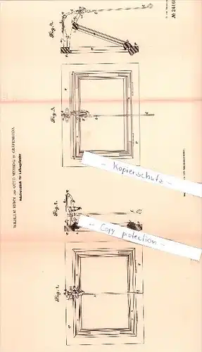 Original Patent   - W. Kühn und O. Messing in Gräfenroda , 1883 , Hebelverschluß für Lüftungsfenster !!!