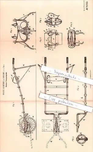 Original Patent   - Franz Scheben in Hennef a. d. Sieg , 1892 , Kranken - Transportgeräth , Krankenhaus , Arzt  !!!