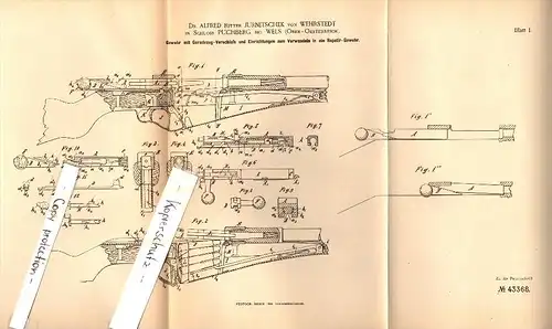Original Patentschrift - Dr. A. Ritter Jurnitschek von Wehrstedt auf Schloß Puchberg b. Wels , 1901 , Gewehr , Jagd !!!