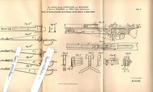 Original Patentschrift - Dr. A. Ritter Jurnitschek von Wehrstedt auf Schloß Puchberg b. Wels , 1901 , Gewehr , Jagd !!!