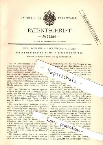 Original Patent - Wilhelm Schranz in Laurenburg a.d. Lahn , Diez , 1882 , Schlamm-Setzmaschine  !!!