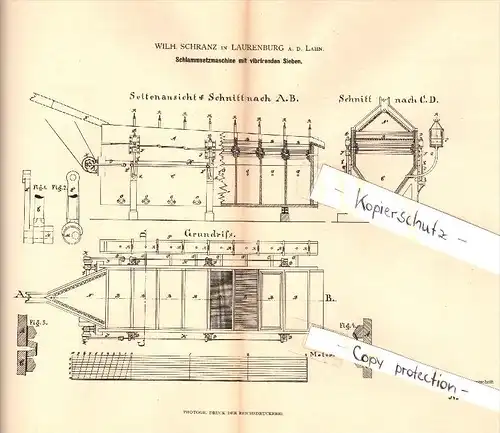 Original Patent - Wilhelm Schranz in Laurenburg a.d. Lahn , Diez , 1882 , Schlamm-Setzmaschine  !!!