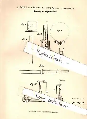 Original Patent - M. Dirat à Carbonne , Haute-Garonne , 1882 , Freins pour entraineurs !!