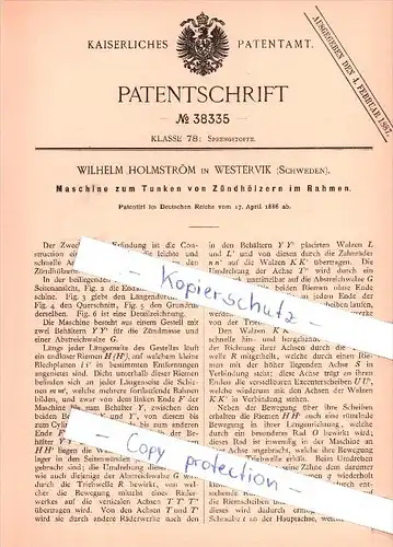 Original Patent  - Wilhelm Holmström in Westervik , Schweden , 1886 , Sprengstoffe !!!