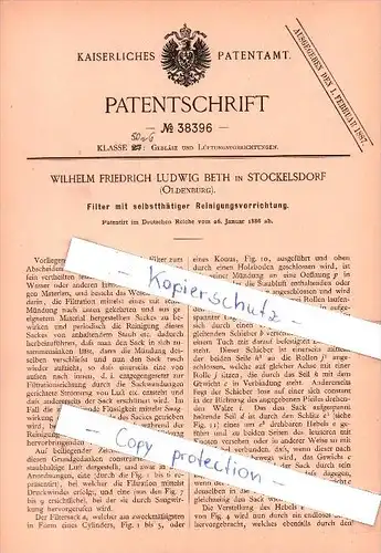 Original Patent  - W. F. L. Beth in Stockelsdorf , Oldenburg , 1886 , selbstthätige Reinigungsvorrichtung !!!