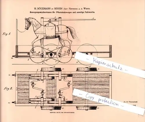 Original Patent  - H. Böckmann in Binnen , Amt Nienburg a. d. Weser , 1886 , Eisenbahnbetrieb !!!