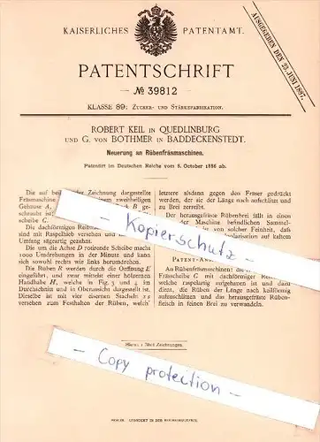 Original Patent  - R. Keil in Quedlinburg und G. von Bothmer in Baddeckenstedt , 1886 ,  !!!