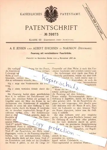 Original Patent  - A. E. Jensen und A. Erichsen in Nakskov , Dänemark , 1886 , Dampfkessel  !!!
