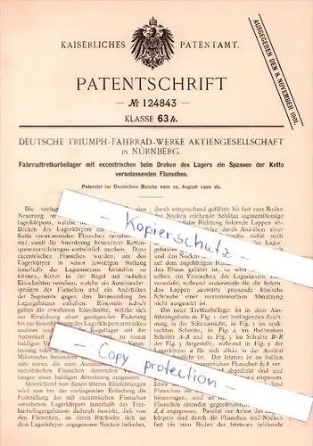 Original Patent  -  Deutsche Triumph-Fahrrad-Werke AG in Nürnberg , 1900 , Tretlager , Fahrräder !!!