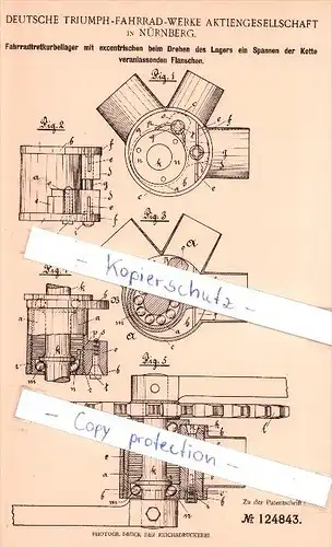 Original Patent  -  Deutsche Triumph-Fahrrad-Werke AG in Nürnberg , 1900 , Tretlager , Fahrräder !!!