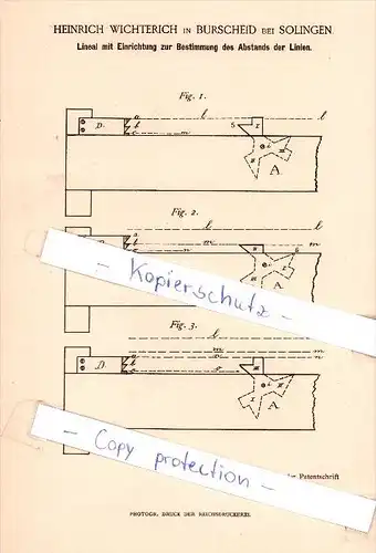 Original Patent  - H. Wichterich in Burscheid bei Solingen , 1885 , Lineal , Zeichenmaterialien !!!