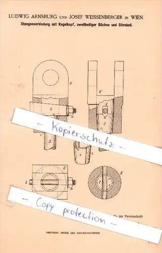 Original Patent  - L. Arnsburg und J. Weissenberger in Wien , 1888 , Stangenverbindung !!!