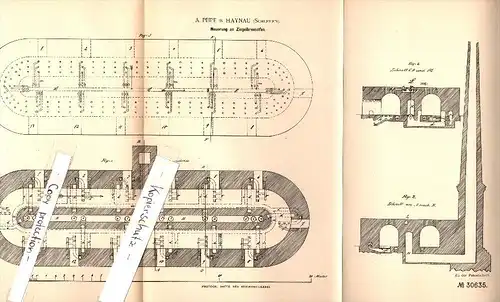 Original Patentschrift - A. Peipe in Haynau / Chojnów i. Schlesien , 1884 , Ziegel - Brennofen !!!