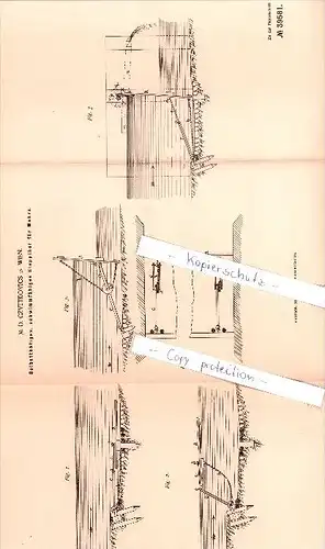 Original Patent  - M. D. Czvetkovics in Wien , 1885 , Selbstthätiges Klappthor für Wehre !!!