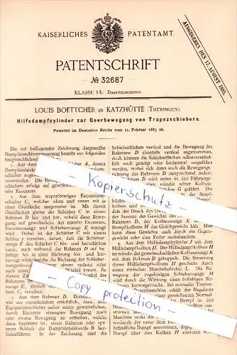 Original Patent  - L. Boettcher in Katzhütte , Thüringen , 1885 , Hilfsdampfcylinder , Dampfmaschinen !!!