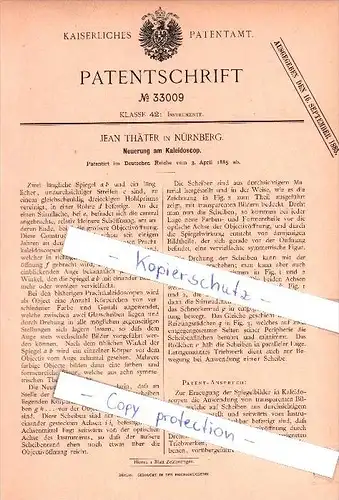 Original Patent  - Jean Thäter in Nürnberg , 1885 , Neuerung an Kaleidoskop !!!