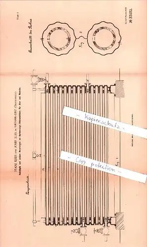 Original Patent  - F. Klier und J. Illek in Urfahr-Linz , 1884 , Rohrköpfe an Berieselungs - Röhrenkühlern !!!