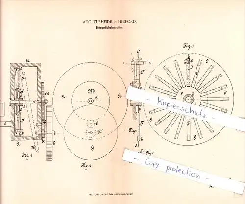 Original Patent  - Aug. Zurheide in Herford , 1885 , Bohnendibbelmaschine !!!