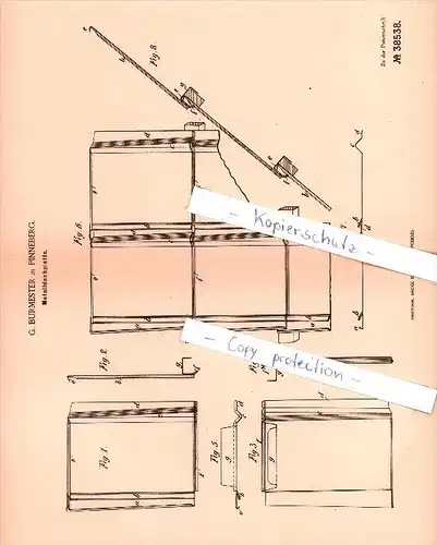 Original Patent  - G. Burmester in Pinneberg , 1886 , Metalldachplatte , Dachdecker , Dach , Hochbau !!!