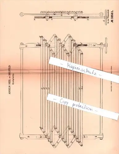 Original Patent  - Anselm Heel in Bielefeld , 1886 , Siebplatte !!!