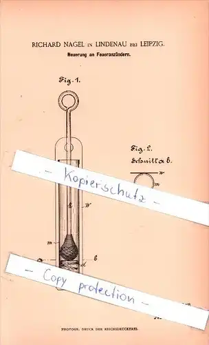 Original Patent - Richard Nagel in Lindenau bei Leipzig , 1886 , Neuerung an Feueranzündern , Heizungsbau !!!