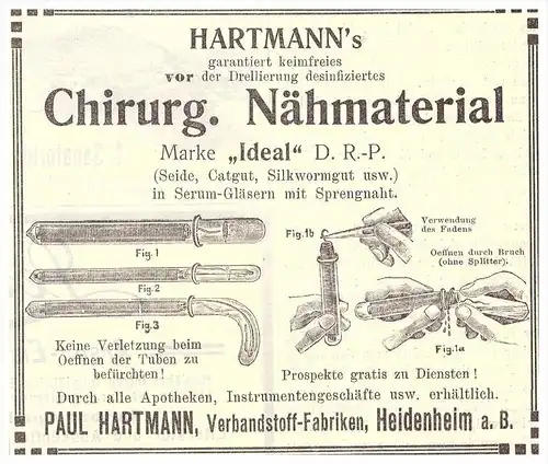 original Werbung - 1910 - Hartmann Chirurgie , Erste Hilfe , First Aid , Heidenheim a. Brenz , Arzt , Apotheke !!!