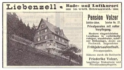 original Werbung - 1910 - Bad Liebenzell , Pension Volzer , Kur , Arzt , Apotheke !!!