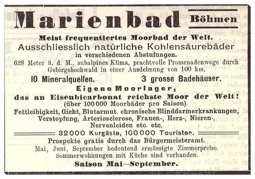 original Werbung - 1910 - Marienbad / Marianske Lazne , Kur , Arzt , Apotheke !!!