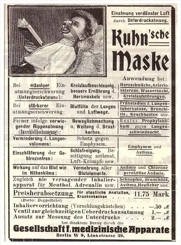 original Werbung - 1912 - Maske für Lunge , Inhalation , Therapie , Kur , Heilanstalt  , Arzt , Apotheke !!!