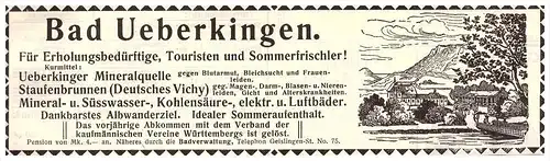 original Werbung - 1912 - Bad Überkingen , Kur , Heilanstalt  , Arzt , Apotheke !!!