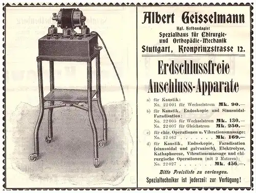 original Werbung - 1912 - Albert Geisselmann , Orthopädie , Sanitätshaus , Stuttgart , Arzt , Apotheke !!!