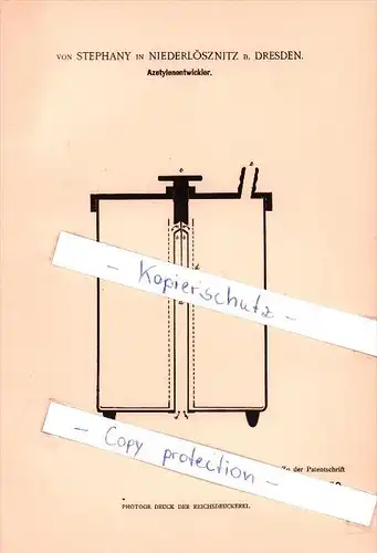 Original Patent  -  Herr von Stephany in Niederlößnitz  b. Dresden , 1902 , Acetylenentwickler !!!