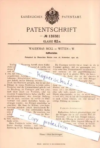 Original Patent  - Waldemar Moll in Witten i. W. , 1901 , Kaffeeröster , Kaffee , Cafe !!!