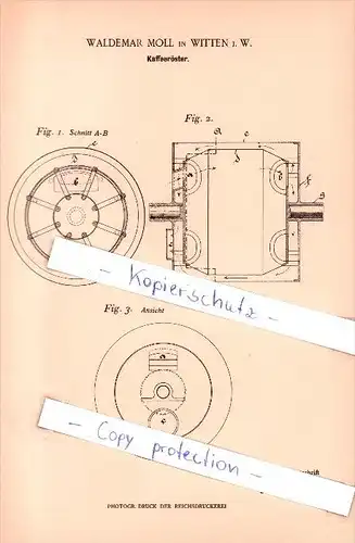 Original Patent  - Waldemar Moll in Witten i. W. , 1901 , Kaffeeröster , Kaffee , Cafe !!!