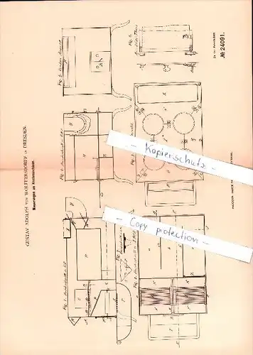 Original Patent  - G. Adolph von Wolffersdorff in Dresden , 1883 , Neuerungen an Kochmaschinen !!!