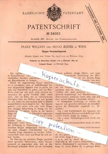 Original Patent  - Franz Wellner und Hugo Jelinek in Wien , 1883 , Etagen - Verdampfapparat !!!