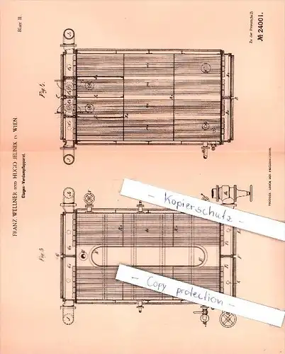 Original Patent  - Franz Wellner und Hugo Jelinek in Wien , 1883 , Etagen - Verdampfapparat !!!