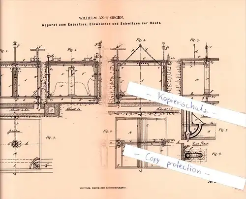 Original Patent  - Wilhelm Ax in Siegen , 1883 , Apparat  für Gerberei !!!