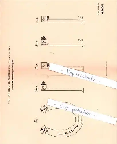 Original Patent  - W. Werner in Gr. Rosenburg / Barby bei Calbe a. d. Saale , 1882 ,  Hufeisen mit Eissporen , Schmied !