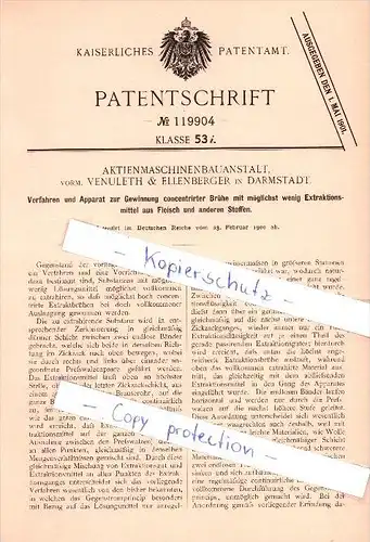 Original Patent  - Venuleth & Ellenberger in Darmstadt , 1900 , Apparat zur Gewinnung von Brühe !!!