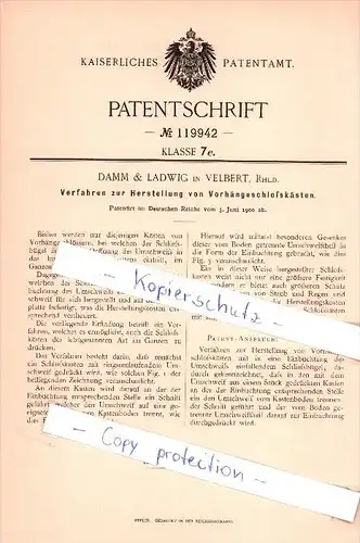 Original Patent  - Damm & Ladwig in Velbert, Rhld. , 1900 ,  Herstellung von Vorhängeschloßkästen !!!