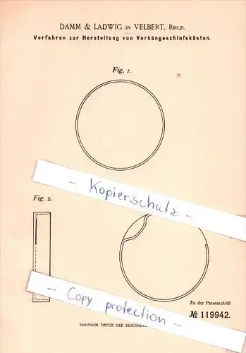 Original Patent  - Damm & Ladwig in Velbert, Rhld. , 1900 ,  Herstellung von Vorhängeschloßkästen !!!