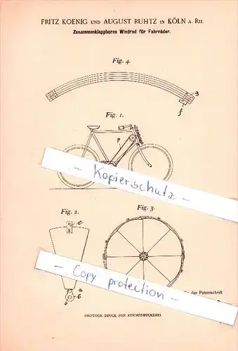 Original Patent  -  F. König und A. Ruhtz in Köln a. Rh. , 1900 , Windrad für Fahrräder , Fahrrad !!!