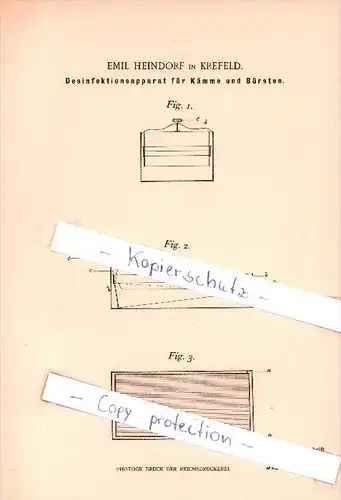 Original Patent  -  Emil Heindorf in Krefeld , 1900 ,  Desinfektionsapparat für Kämme und Bürsten !!!